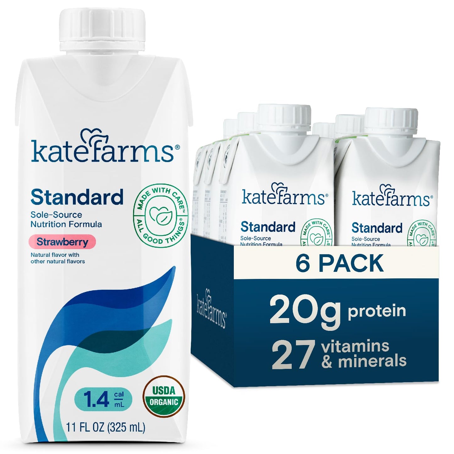 KATE FARMS Organic 1.4 High Calorie Shake, Vanilla, 20g Protein, 12 Pack | Organic vanilla high calorie nutrition shake with 20g protein plus 27 vitamins and minerals.