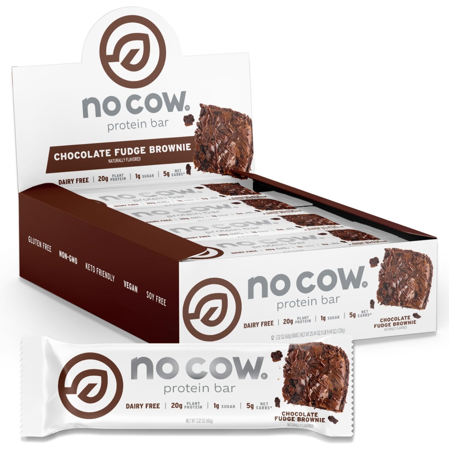 No Cow Cookies 'n Cream Vegan Protein Bars, 12 Pack | 20g High Plant-Based Protein, High Fiber, Low Sugar, Gluten-Free, Dairy-Free, Soy-Free, Keto-Friendly Snack Bars