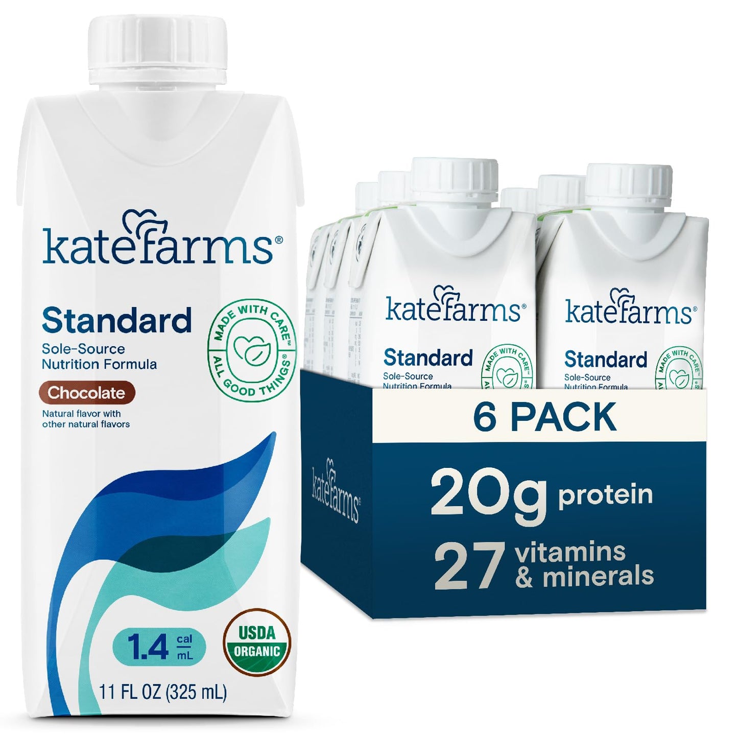 KATE FARMS Organic 1.4 High Calorie Shake, Vanilla, 20g Protein, 12 Pack | Organic vanilla high calorie nutrition shake with 20g protein plus 27 vitamins and minerals.