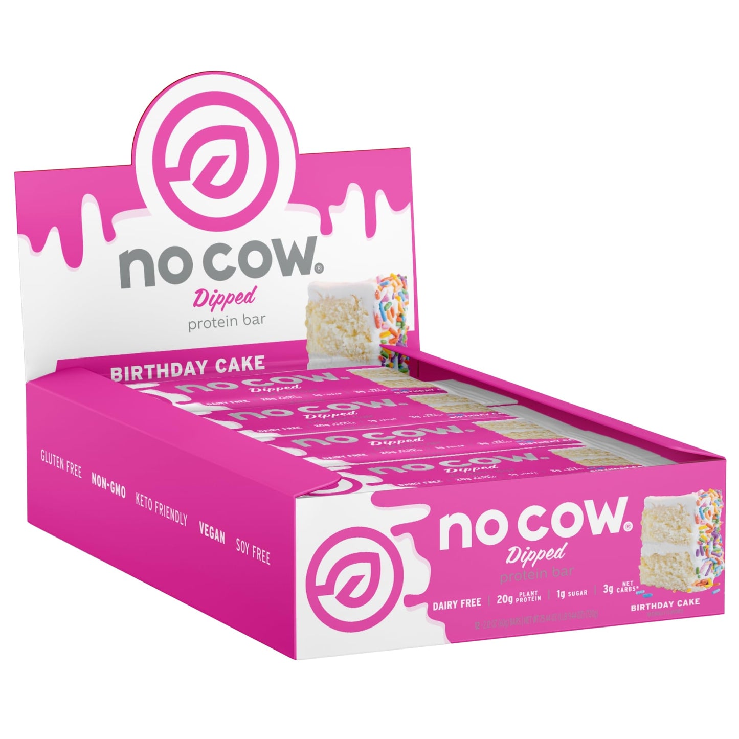 No Cow Cookies 'n Cream Vegan Protein Bars, 12 Pack | 20g High Plant-Based Protein, High Fiber, Low Sugar, Gluten-Free, Dairy-Free, Soy-Free, Keto-Friendly Snack Bars
