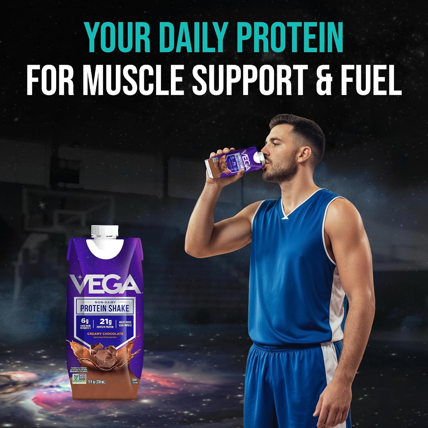 Vega Ready to Drink Vegan Protein Shake, Creamy Chocolate – 21g Plant Protein, Non Dairy & Lactose Free Protein Shake for Men & Women, Gluten Free, 330ml (12 Pack)