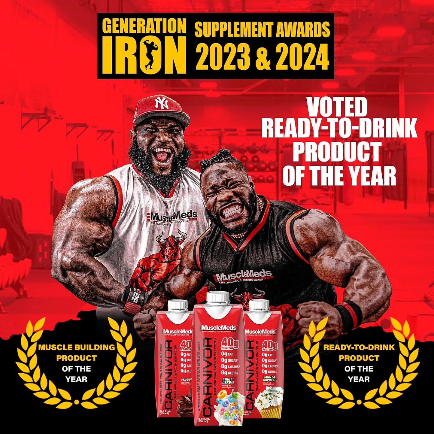 MuscleMeds Carnivor RTD, Ready to Drink Protein, Lactose Free, Sugar Free, 40g Isolate Protein, Muscle Building, Recovery, Vanilla Cupcake, 16.9 Fl Oz, Liquid (Pack of 12)