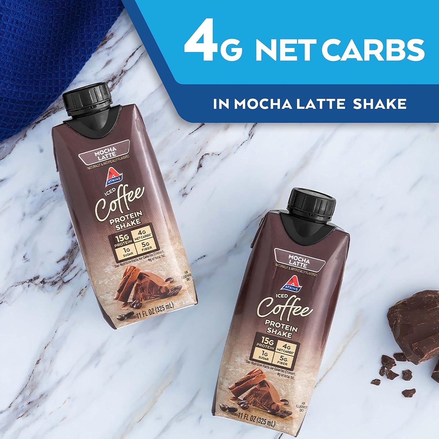 Atkins Gluten Free Protein-Rich Shake, Mocha Latte, Keto Friendly, 15 Count