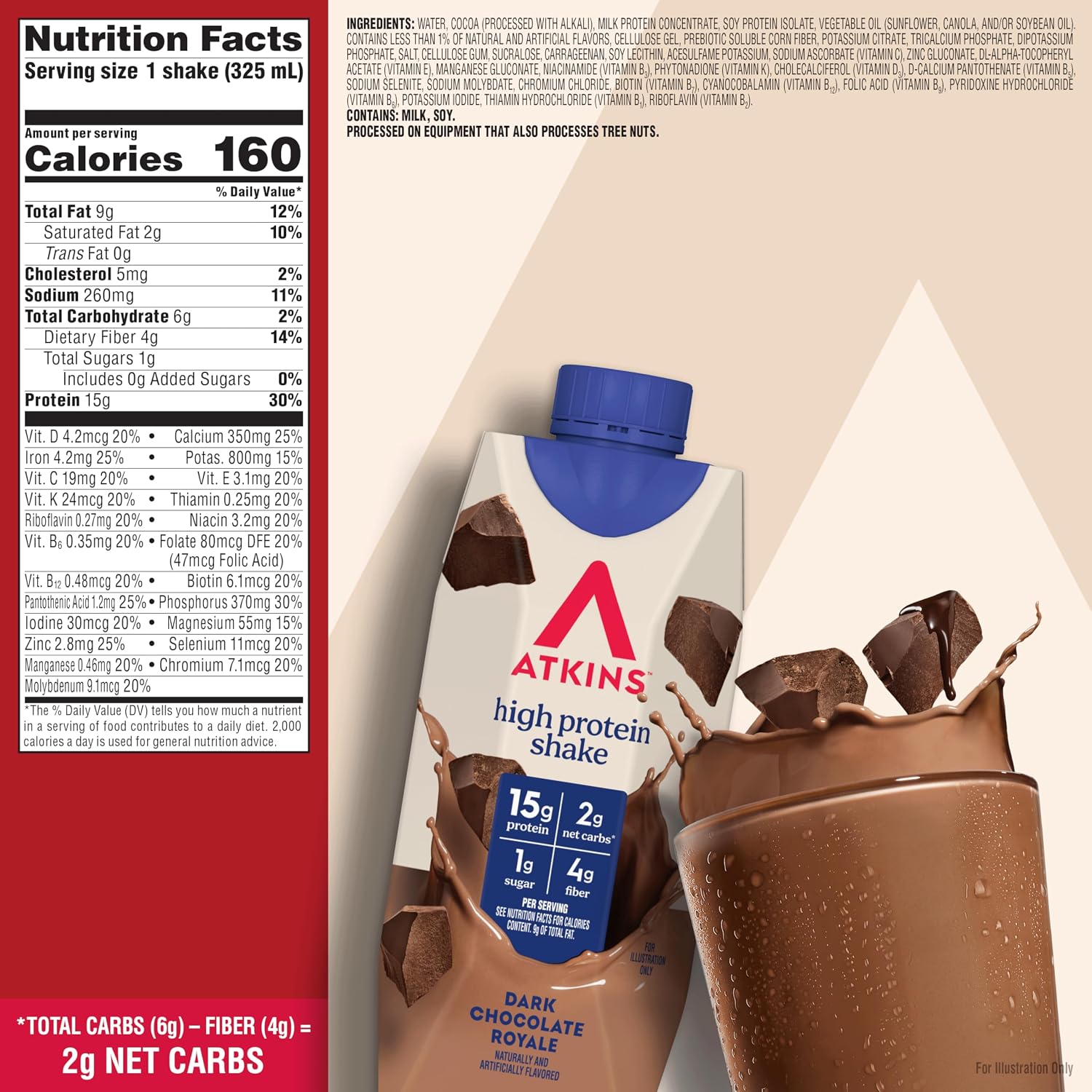 Atkins Dark Chocolate Royale High Protein Shake, 12 Count