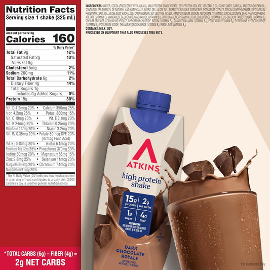 Atkins Dark Chocolate Royale High Protein Shake, 12 Count