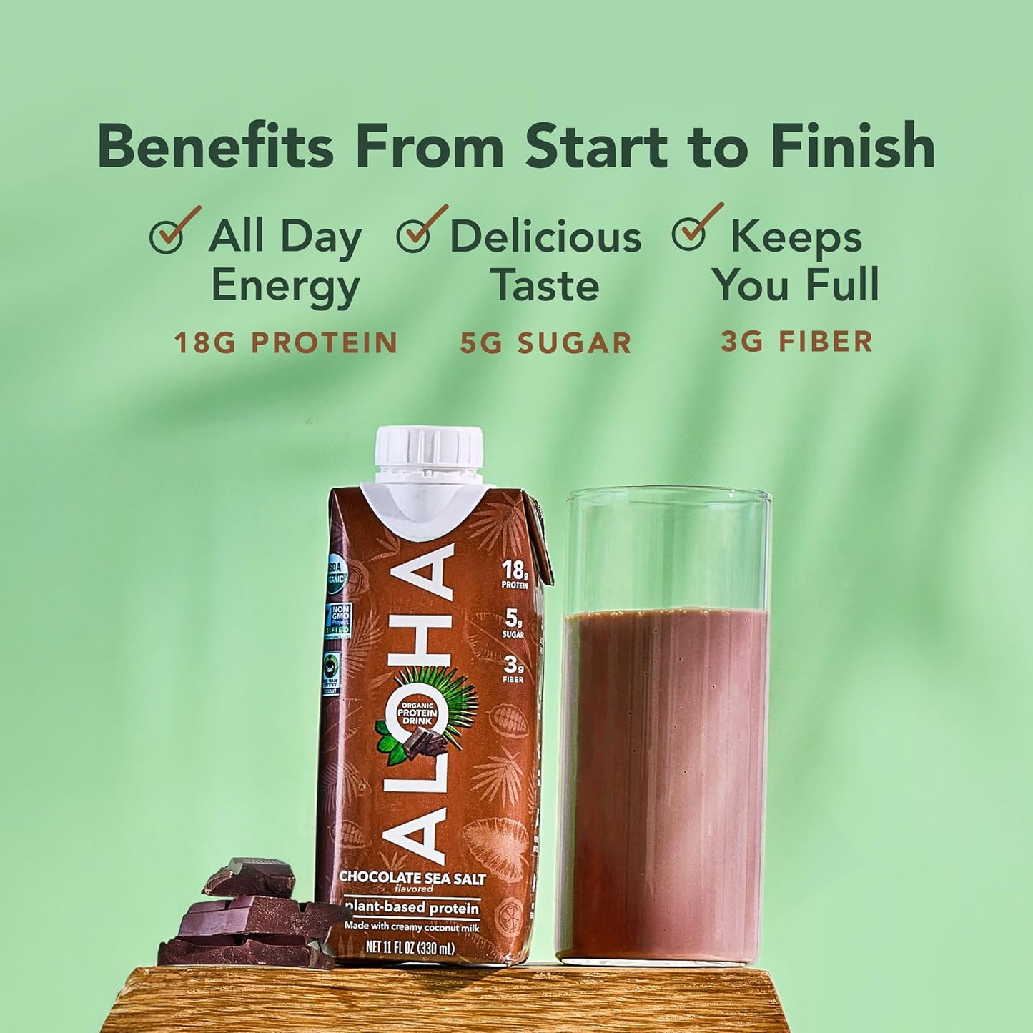 ALOHA Organic Plant-Based Protein Drink – Variety Pack | 18g Protein, 5g Sugar, 3g Fiber | Made with Creamy Coconut Milk, Fair Trade Certified, No Stevia | Vegan, Non-GMO, Gluten-Free, 11 fl oz (12 Pack)
