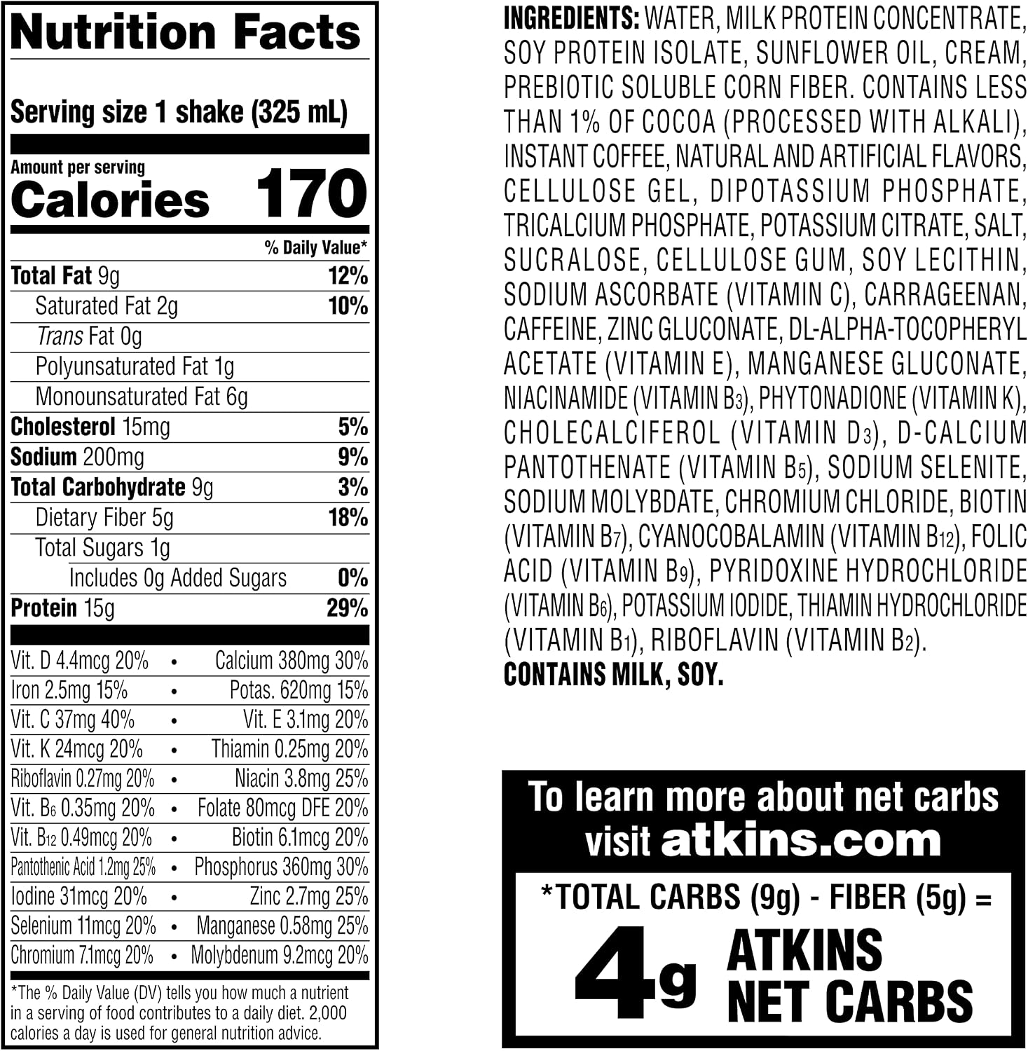 Atkins Gluten Free Protein-Rich Shake, Mocha Latte, Keto Friendly, 15 Count